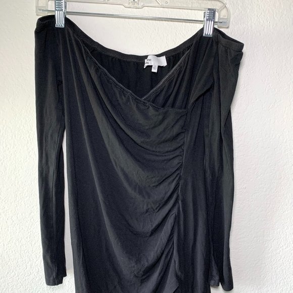 Revolve By the Way Lucie Ruched Off Shoulder Long Sleeve Mini Dress Black Small - Picture 5 of 8